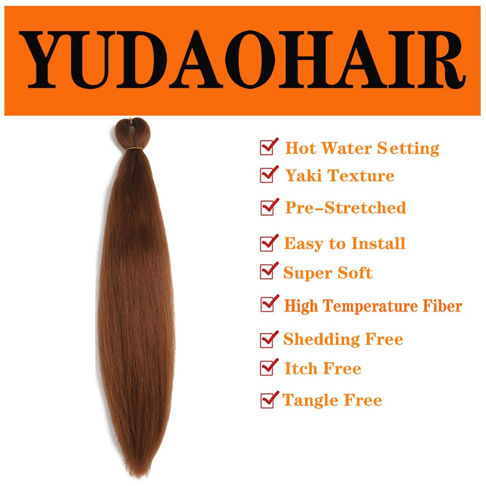 Pre Stretched Braiding Hair 26 Inch Ombre Red Kanekalon Braiding Hair Extensions Hot Water Setting Crochet Box Braids Hair (26 Inch (Pack of 1), Dark Brown)