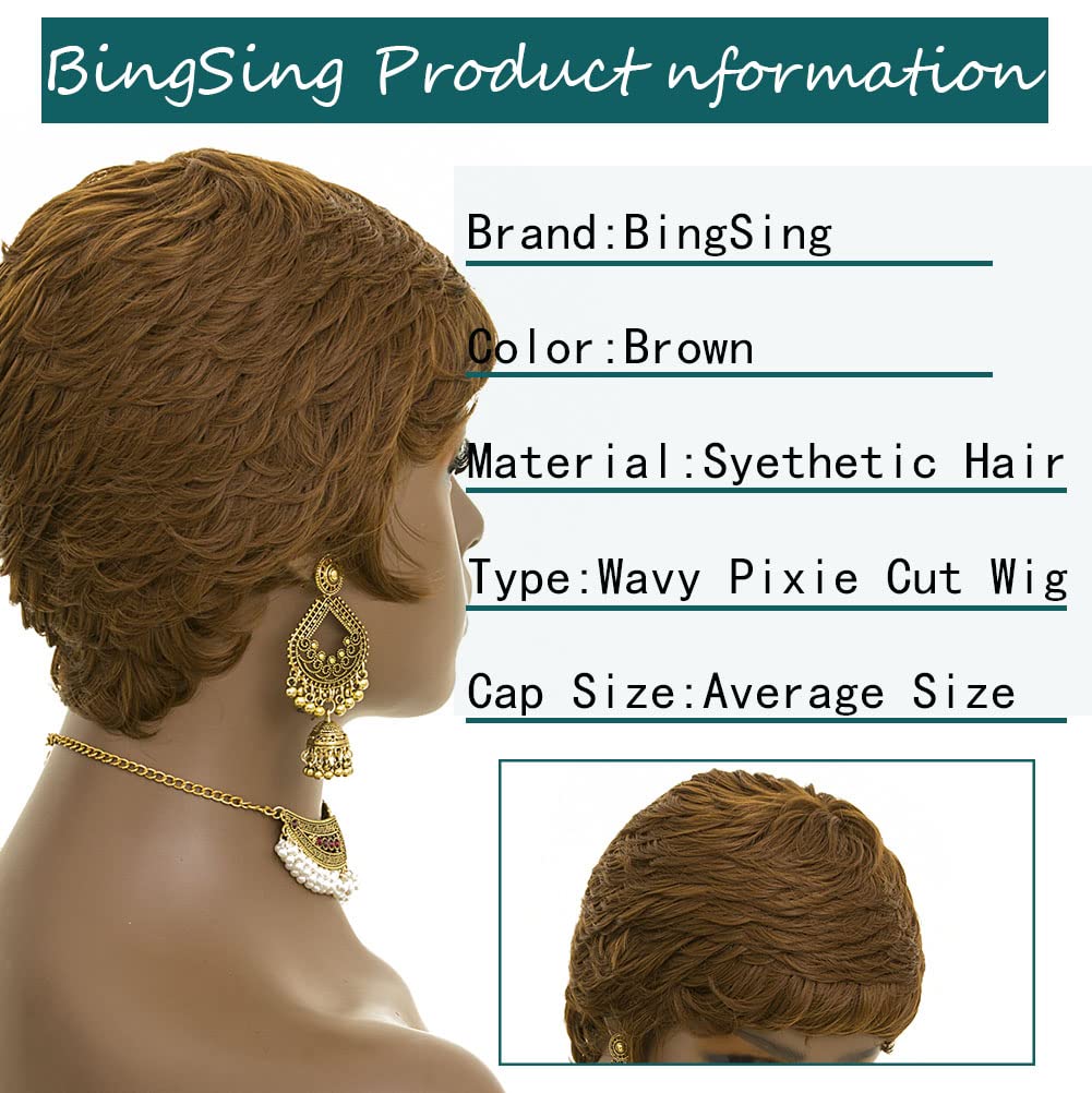 Short Wig for Black Women Dark Brown Pixie Cut Wig for Women Auburn Short Pixie Wigs With Bangs Synthetic Hair Pixie Wigs for Black Women Short Wigs (Dark Brown)