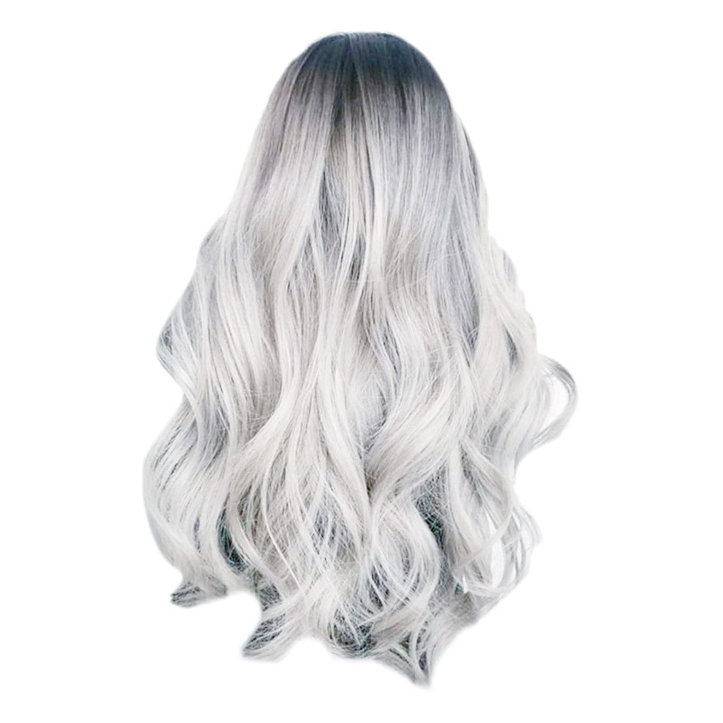 It's A Wig Wigs for Women Full Head Cover Ladies Gray Gradient High Temperature Silk Hair Set Long Big Wave Curly Hair In The Middle Part Dyeing Wig Lace Front for Women（White)