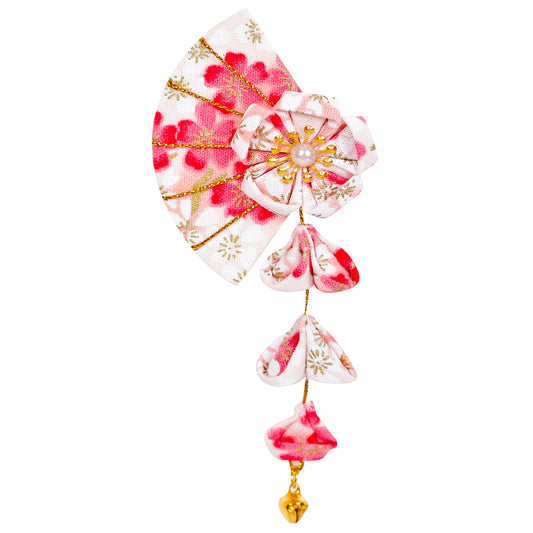 Union Power 1 Pair Japanese Style Hair Clips Sector Tassel Hair Accessories Flower Kimono Traditional Hairpins Barrette Cherry Blossom Hair Clamp Bride Hanfu Accessory for Womens (Pink)
