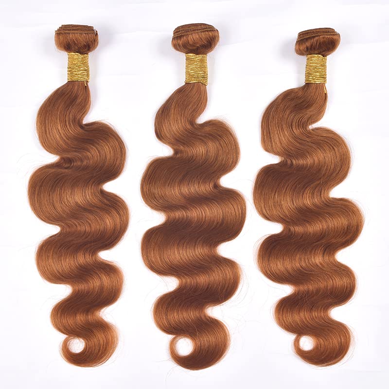 Brown Human Hair Bundle Color 30 Brown Body Wave Human Hair Bundles Real Unprocessed Human Hair 3 Bundles For Women Light Brown Body Wave Bundles Wet and Wavy Weave Bundles 8 10 12 inch