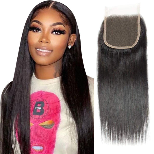 QTHAIR 14A Virgin Straight Hair Transparent Hd Lace Closure (20inch) 4x4 Free Part 130% Density Top Swiss Lace Natural Black Color Straight Human Hair Closure with Baby Hair