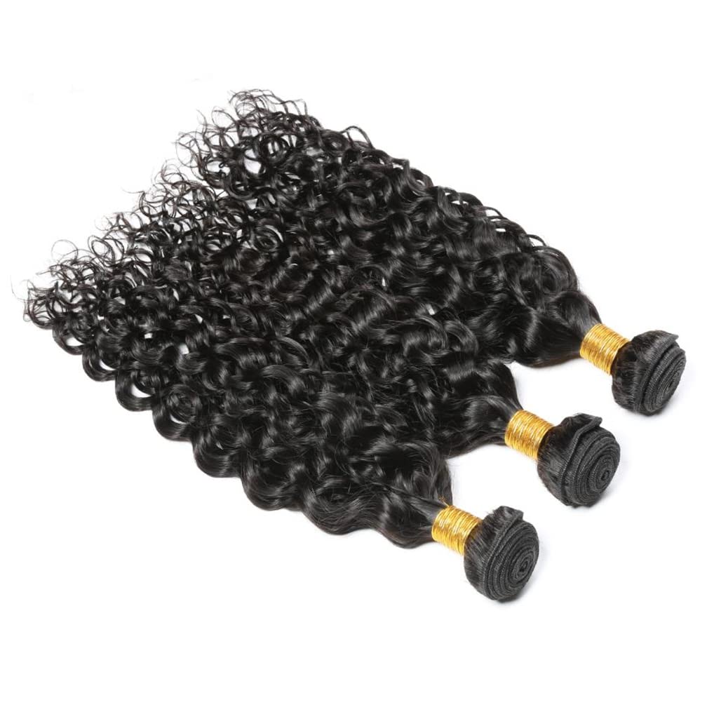 Borchan Water Wave Bundles 26 28 30 Inch Brazilian Water Curly 3 Bundles Human Hair for Black Women Hair Extensions Natural Black Color