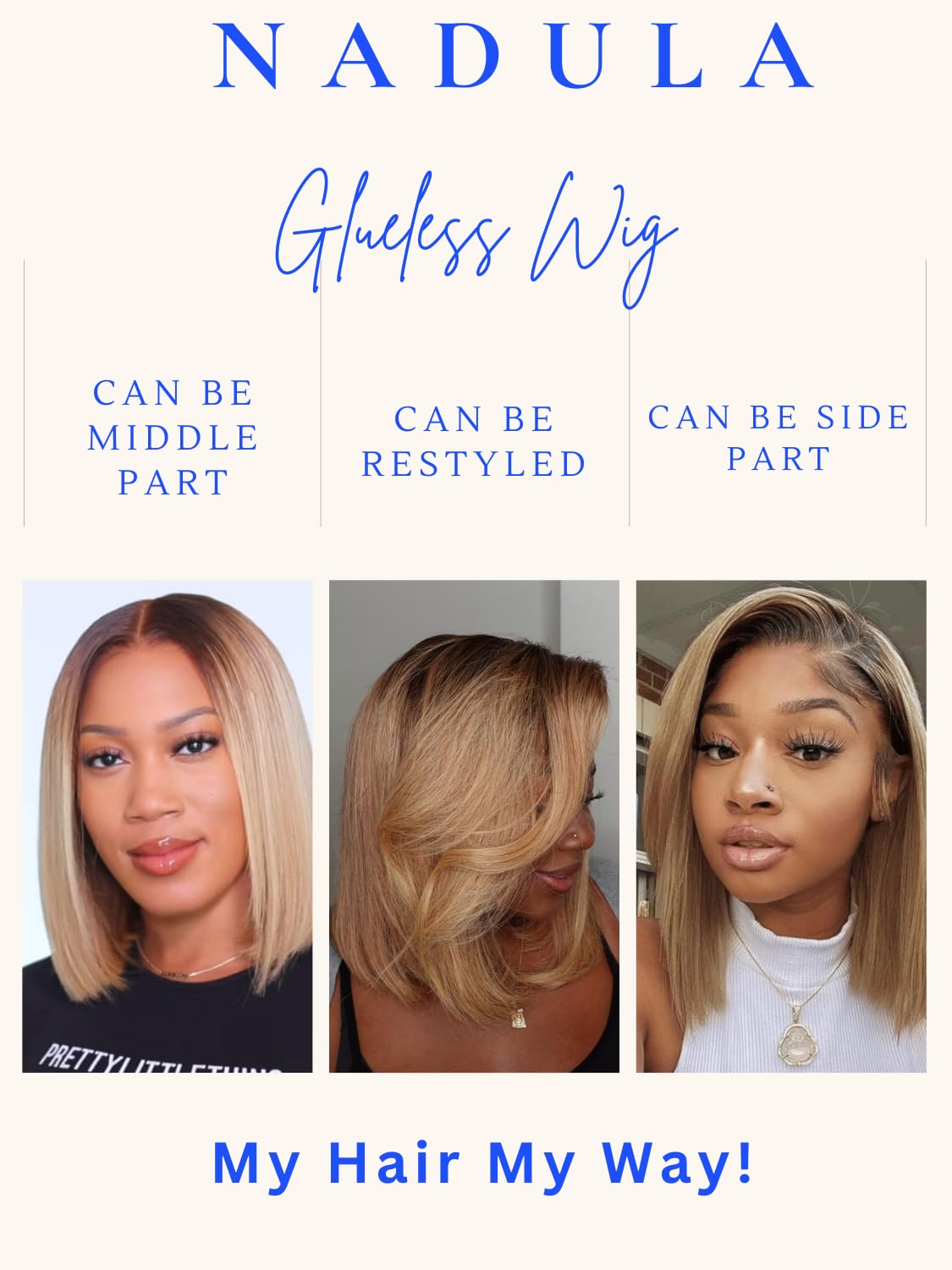 Nadula 13X4 HD Ombre Blonde Highlight Bob Straight Drawstring Wig Human Hair With Brown Roots - Pre Everything Glueless Ombre Bob Lace Front Wig with Ear Tape - Ready to Go Short Ombre Bob Wig 10inch