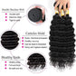 Deep Wave Human Hair Bundles 10 12 14 Inch Curly Bundles Human Hair Weave 100% Unprocessed Brazilian Virgin Remy Hair Wet and Wavy Hair Extensions for Women Natural Black Raw Weft