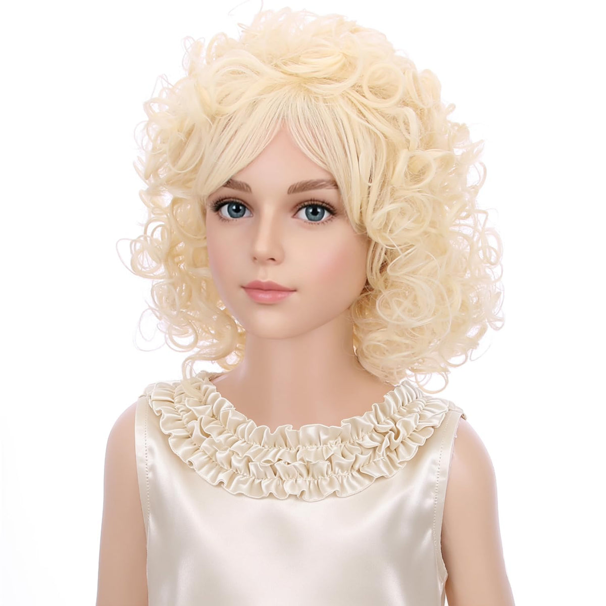 PATTNIUM Curly Blonde Wig for Kids Girls Light Blonde Wig with Bangs