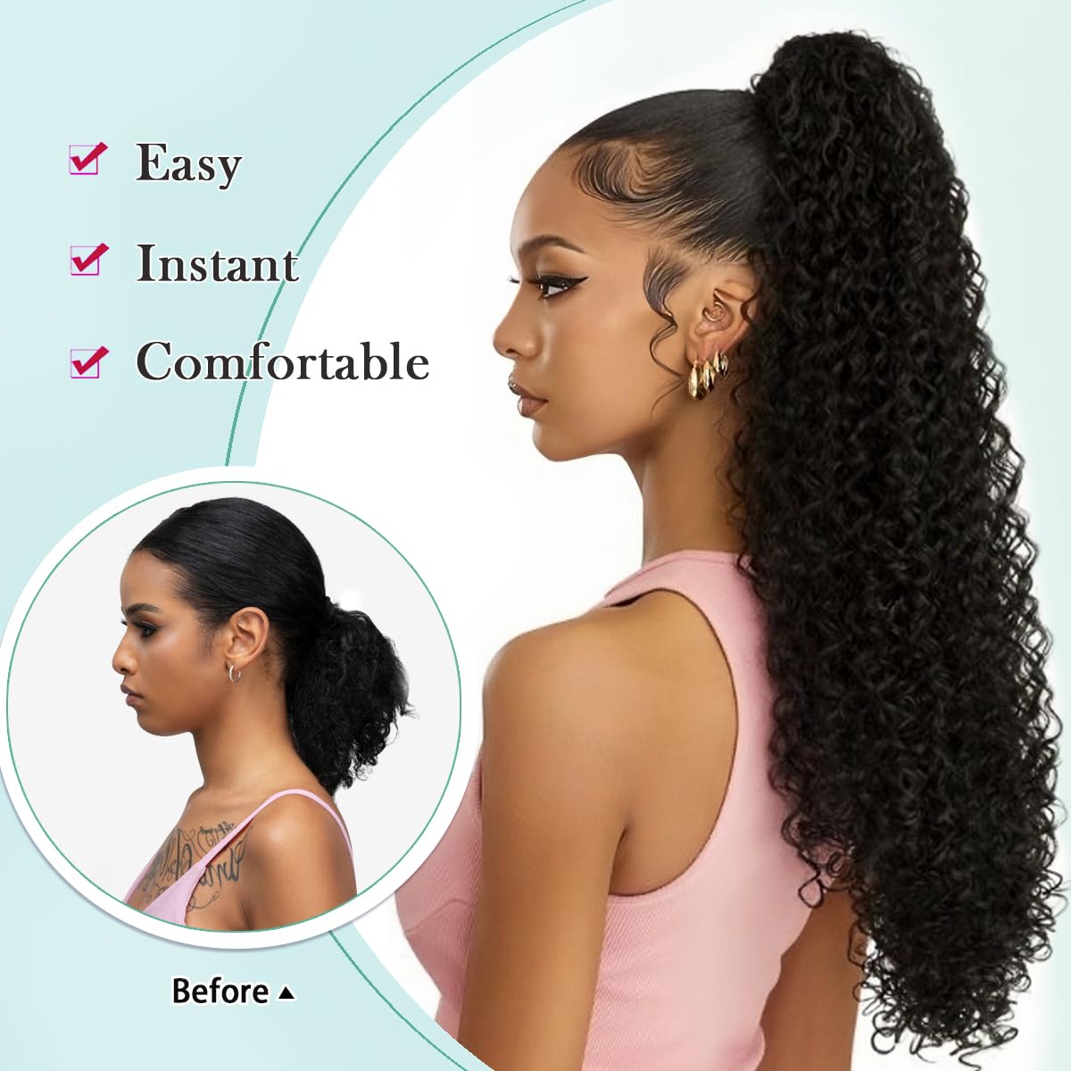 SuCoo Drawstring Ponytail Extension for Women Curly Ponytail Extension Synthetic Hair Natural Wavy Hair Pieces for Daily Use (MT1B/27,28inch,160g)