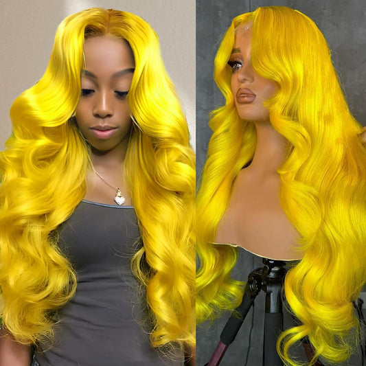 Yellow Lace Front Wig Human Hair 200% Density Yellow Human Hair Wig Body Wave Lace Front Wigs Human Hair Pre Plucked 13x4 HD Lace Frontal Wig Colored Wigs Human Hair 22 Inch