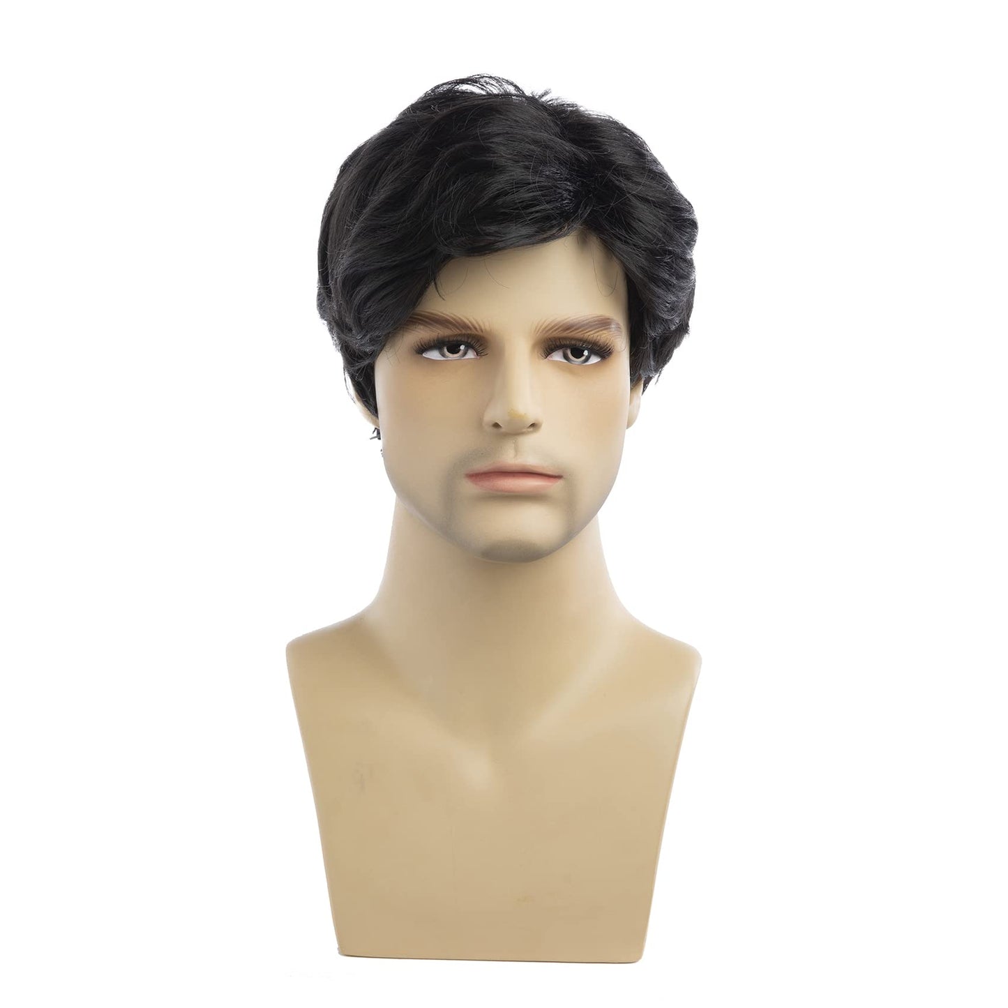 Baruisi Men Wigs Short Black Wig Synthetic Heat Resistant Natural Halloween Cosplay Hair Wig