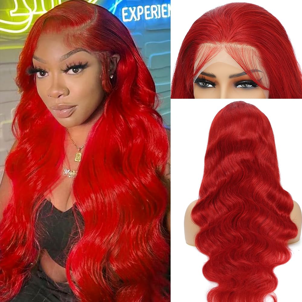 Red Lace Front Wigs Human Hair Pre Plucked 200% Density Red Wig Human Hair Red Body Wave Lace Front Wigs Human Hair 13x4 HD Lace Frontal Wig Colored Glueless Wigs 28 Inch