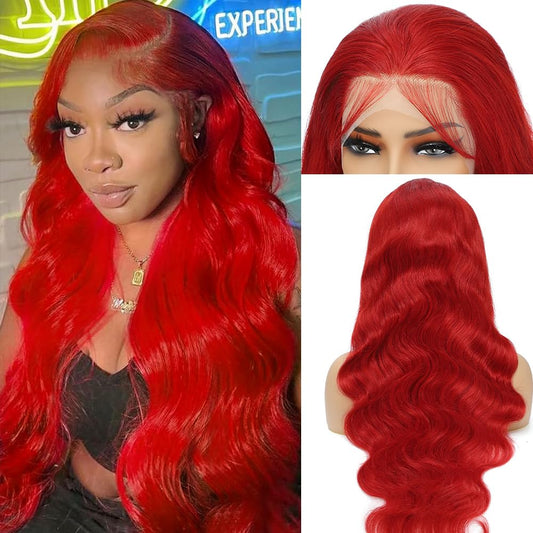 Red Lace Front Wigs Human Hair Pre Plucked 200% Density Red Wig Human Hair Red Body Wave Lace Front Wigs Human Hair 13x4 HD Lace Frontal Wig Colored Glueless Wigs 30 Inch