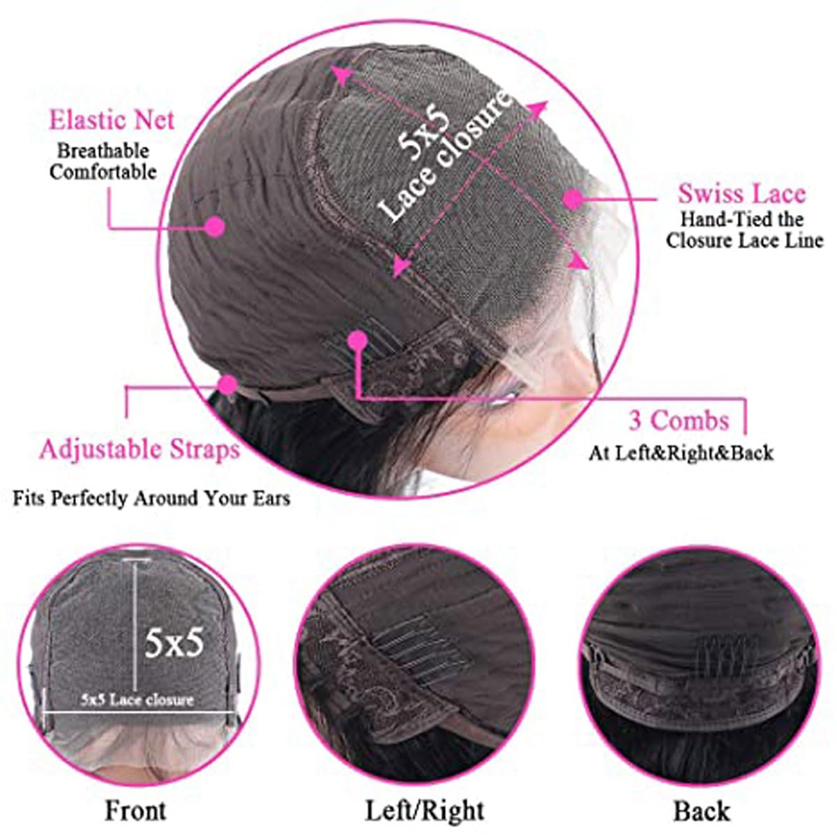 GzorOuzr 5X5 Deep Wave Lace Closure Wigs Human Hair Real Unprocessed Virgin Hair Human Hair With Baby Hair Glueless Wig for Women Brazilian Remy Human Hair Wig 18 Inch
