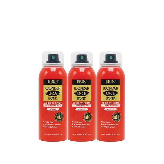 EBIN NEW YORK Wonder Lace Bond Adhesive Spray Active 3pack - Extreme Firm Hold 2.7oz/ 80ml | Active Use, Fast Drying, No Residue, No Build-up, Powerful Hold, All-Day Hold, Daily Wig Application
