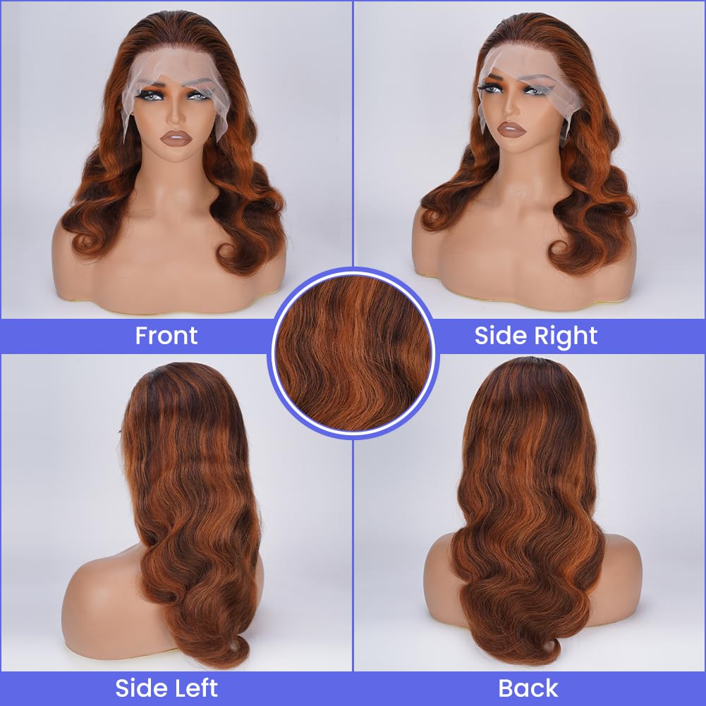 FASCARA Ombre 13x4 Lace Front Wigs Human Hair 4/30 Colored Body Wave Honey Blonde 9A Glueless HD Transparent Lace Frontal Wigs 180% Density for Women Human Hair Pre Plucked with Baby Hair 18 Inch