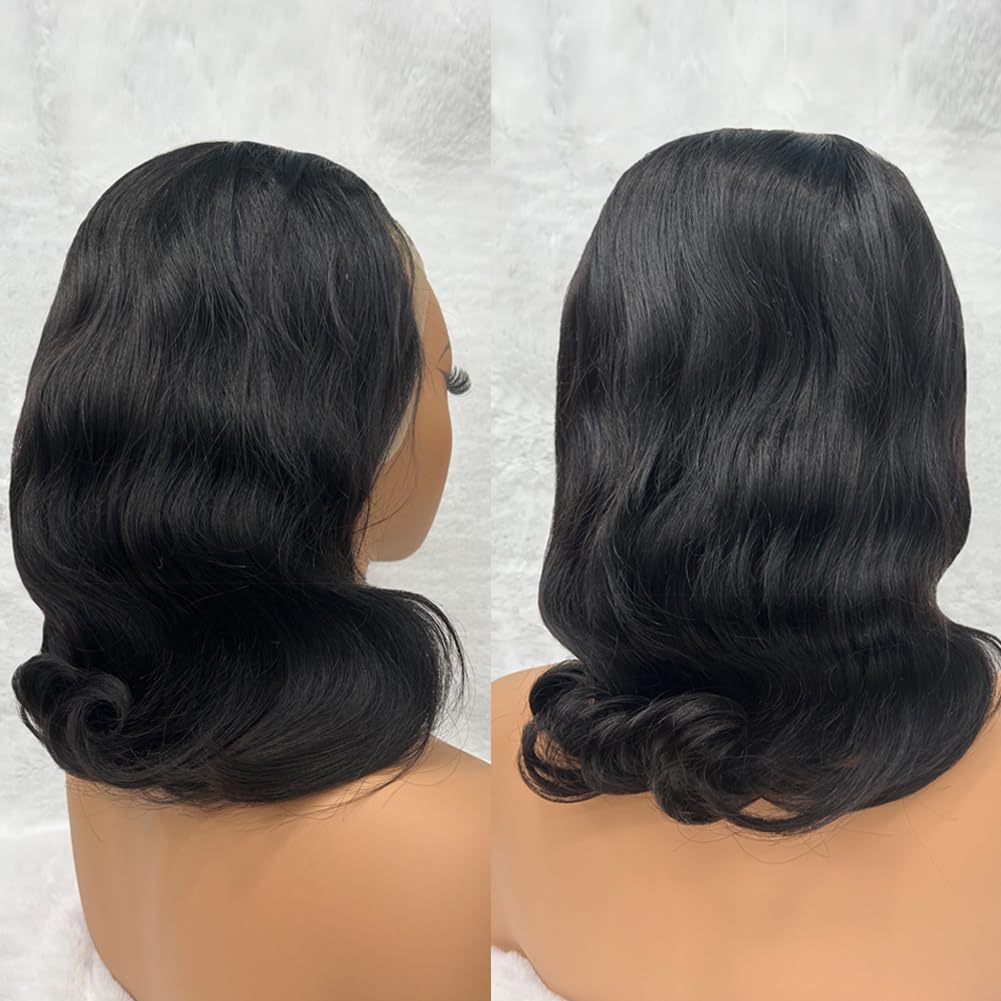 Douyin Bob Wig Human Hair 13x4 Frontal Lace Wig Body Wave HD Lace Front Wigs Human Hair Pre Plucked Glueless Bob Wigs for Women (12 inch,Natural Black)