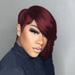 PangDongLai 10A Pixie Cut Wigs for Black Women Model Length Dark 99J Color Side Part Short Layered Pixie Cut Human Hair Wear and go Glueless Wigs With Bangs for Daily Use (dark 99J)