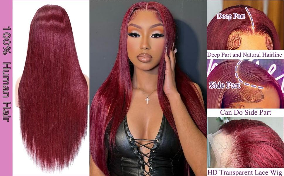 32 Inch Burgundy Wig Human Hair 99j Burgundy Lace Front Wigs Human Hair Red Human Hair Lace Front Wigs 200 Density 13x6 Hd Frontal Glueless Colored Wigs Human Hair Straight Wigs Human Hair Pre Plucked