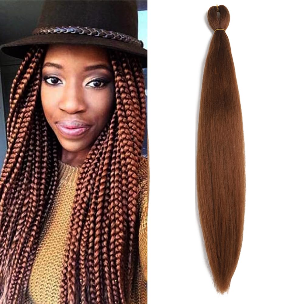 Pre Stretched Braiding Hair 26 Inch Ombre Red Kanekalon Braiding Hair Extensions Hot Water Setting Crochet Box Braids Hair (26 Inch (Pack of 1), Dark Brown)