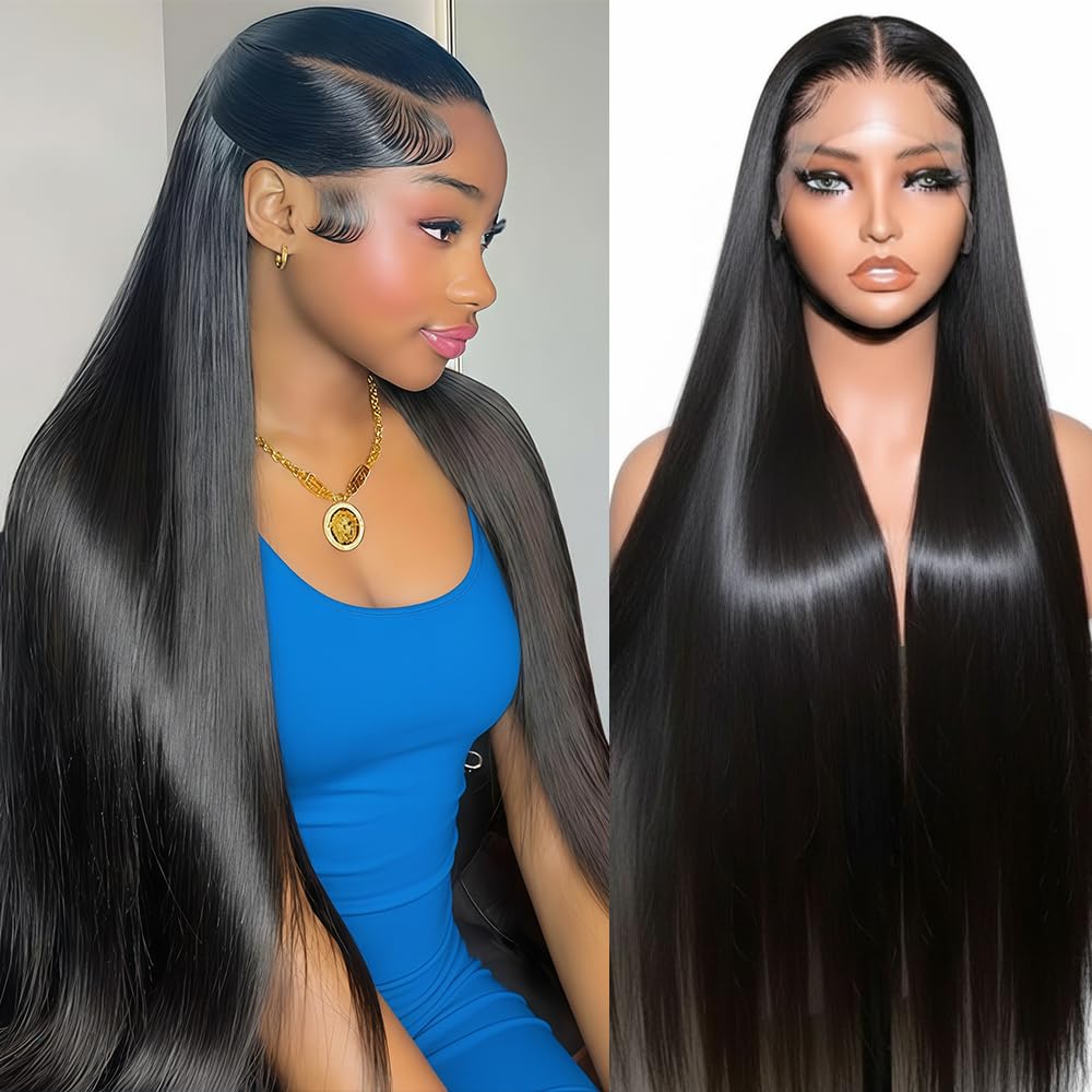 30 Inch Lace Front Wig Human Hair 12A Full Virgin Hair 13x6 Lace Front Wigs Human Hair 200 Density HD Transparent Lace Frontal Wigs Pre Plucked Natural Hairline Soft Invisible Hairline Tiny Knots