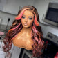 SISIFIRE Highlight Pink Body Wave Lace Front Wigs for Women 13 * 5 * 1 Inch Heat Resistant Fiber Ombre Pink Wavy Wig with Baby Hair Synthetic Lace Front Wig for Daily Party Use