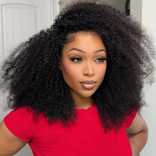 VFFTI Kinky Curly Half Wig Human Hair 200% Density Wear Go Glueless Wigs Human Hair for Black Women 24 Inch Curly 3 In 1 Seamless Flip Wig Invisible Hairline Beginner Friendly