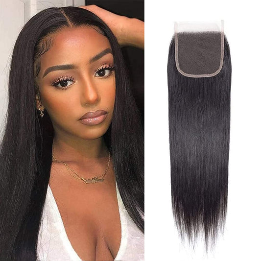 Lace Closure Straight Closure Human Hair Lace Closure Brazilian 12A Unprocessed Straight Hair 4x4 HD Lace Closure Free Part Natural Black Color(8") … …