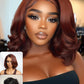 Nadula Bye Bye Knots Reddish Brown Short Body Wave Bob Drawstring Wig human Hair with Face Framing Layers Bangs, Glueless Pre Cut 7x5 HD Lace Front Wig Pre Plucked Ready to Wear Wavy Bob Wig 12inch