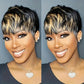 QiaQiaRing Pixie Cut Wigs For Black Women 1b/30 Daily Use Color Brazilian Virgin Remy Human Hair Short Layered Pixie Wigs with Bangs Glueless Wear and go Lightwight for Summer (1b/30)