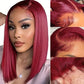 Hoscod Brazilian Burgundy 13x4 HD Transparent Lace Front Wig Human Hair 99J Bob Glueless Pre Plucked 180% Density for Women 16 Inch
