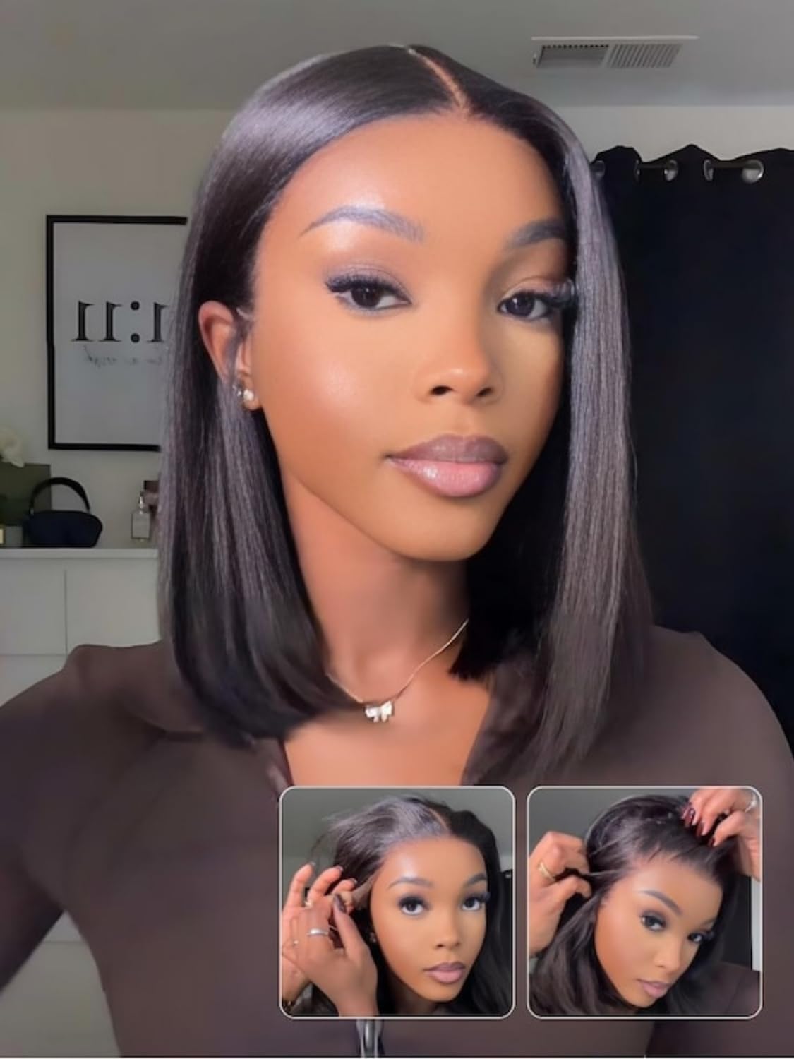 Nadula 10 Inch 13x4 HD Lace Yaki Straight Bob Wig with Drawstring – Pre Everything Glueless Bob Lace Front Wig Human Hair with Ear Tape, Pre-Plucked Invisible Knots, Ready to Go Yaki Wig 150% Density