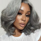 Nadula 8inch Short Salt and Pepper Glueless Side Part Grey Wig Human Hair with Blowout Face Framing Layers, 6x1.5 T Part Lace Closure Wig Pre Plucked Bleached Knots Ready to Go Short Wavy Bob Wig