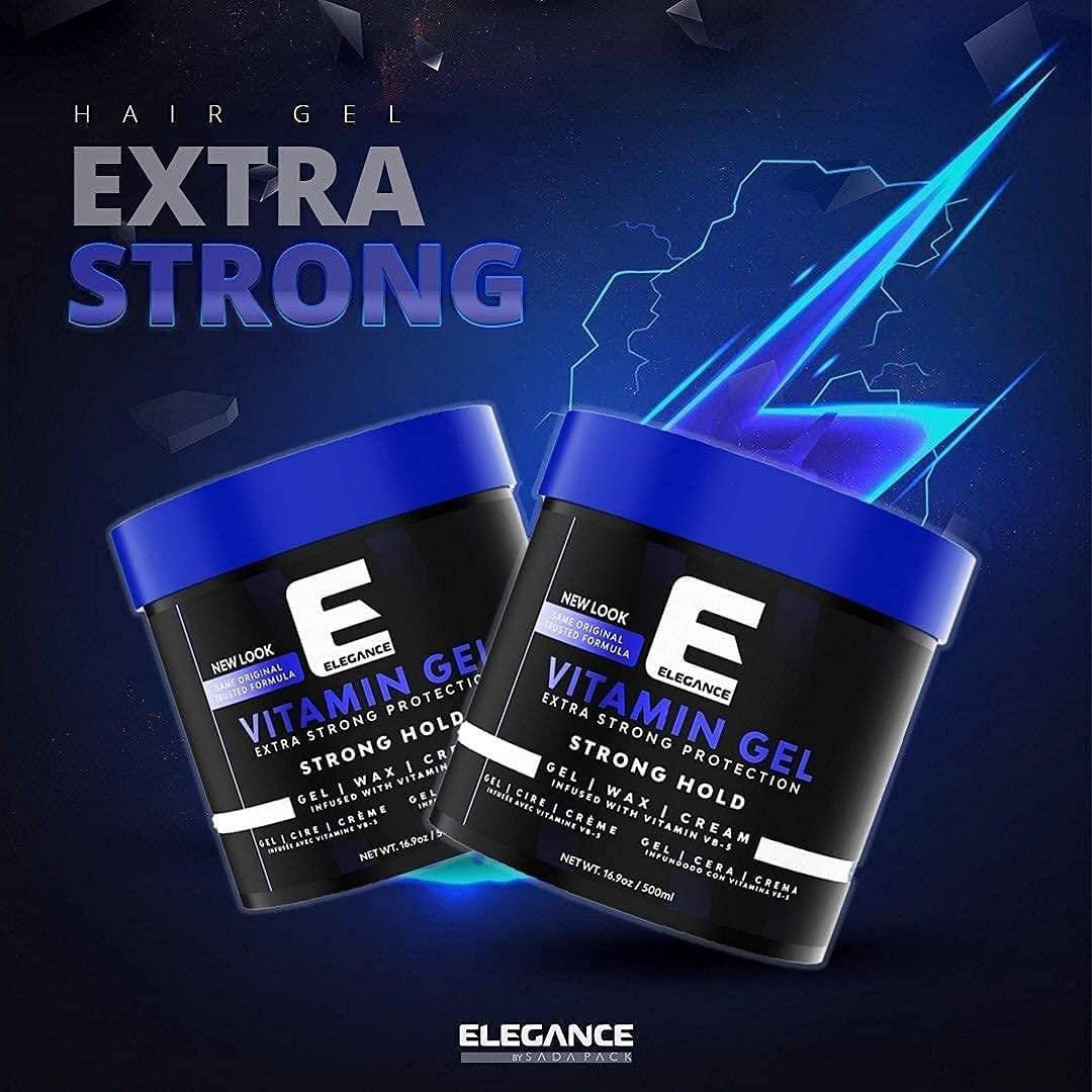 Elegance Vitamin Gel, 8.45 Oz, Infused with Vitamin Pro-VB-5, Strong Hold Gel, Maximum Hair Protection and Natural Long Lasting Shine