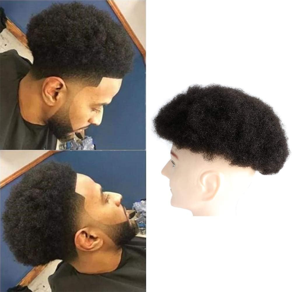 lumeng Afro Toupee Black Mens Wigs 4MM Curly Toupee Transparent HD Lace Hair Piece Man Weave Balding Male Hair Unit 8x10inch Replacement Systems 360 Weaves 100% Human Hair 1B# Off Black
