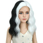 DUDUWIG Girls Black and White Wig Kids Short Half Black and Half White Wavy Curly Bob Wig Children Black White Wig for Halloween Cosplay