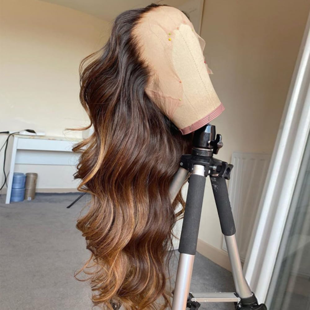 SISIFIRE Highlight Wig Synthetic Hair Hand Tied Natural Preplucked Hairline Illusion Lace Frontal Lacewig 4/27 Ombre Honey Blonde Heat Resistant Fiber Wig