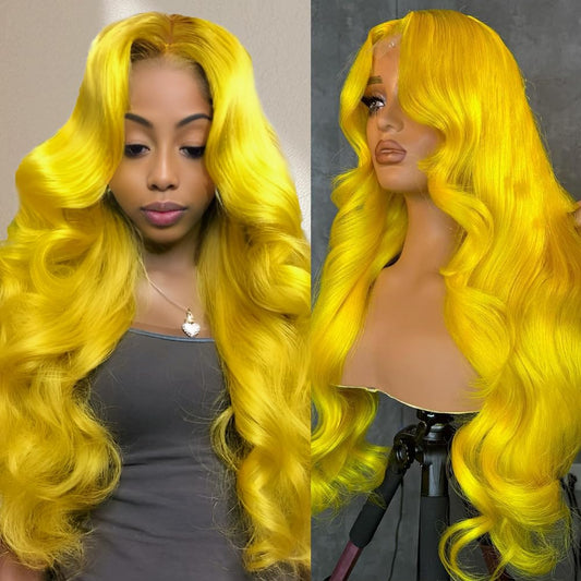 Yellow Lace Front Wig Human Hair 200% Density Yellow Human Hair Wig Body Wave Lace Front Wigs Human Hair Pre Plucked 13x4 HD Lace Frontal Wig Colored Wigs Human Hair 26 Inch