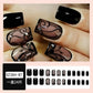 Black Press on Nails Short Square Fake Nails with Designs Black Vine Acrylic False Nail Kits Glossy Full Cover Spring Winter Glue on Nails with Rhinestone Artificial Stick on Nail for Women 24PCS