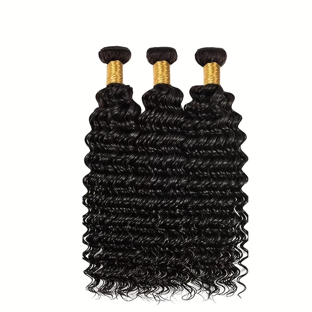 Deep Wave Human Hair Bundles 8 8 8 Inch Curly Bundles Human Hair Weave 100% Unprocessed Brazilian Virgin Remy Hair Wet and Wavy Hair Extensions for Women Natural Black Raw Weft