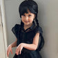 WanBigVa Long Black Braided Wig with Bang for Kids Girls Gothic Party Cosplay Hair for Halloween Costume Dress-up