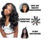 Colorful Queen Glueless Headband Wig Synthetic Long Black Body Wave Headband Wigs for Black Women Natural Looking Wavy Wig Heat Resistant 180% Density(16inch, 1B#)