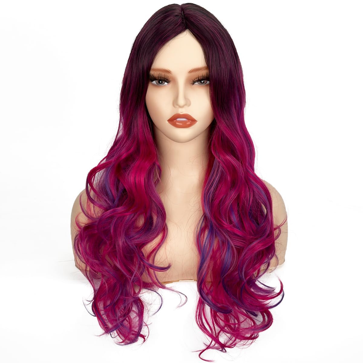 Sabosi Long Purple Ombre Curly Wig for Women Colorful Wig Cosplay Costume Wig Long Natural Loose Wavy for Halloween Costume Wig