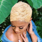 613 Blonde Pixie Cut Wig Short Wigs for Black Women Short Wavy Hair Replacement Blonde Pixie Synthetic Hair Curly Layered Wig With Bangs Short Cut Wigs for Black Women