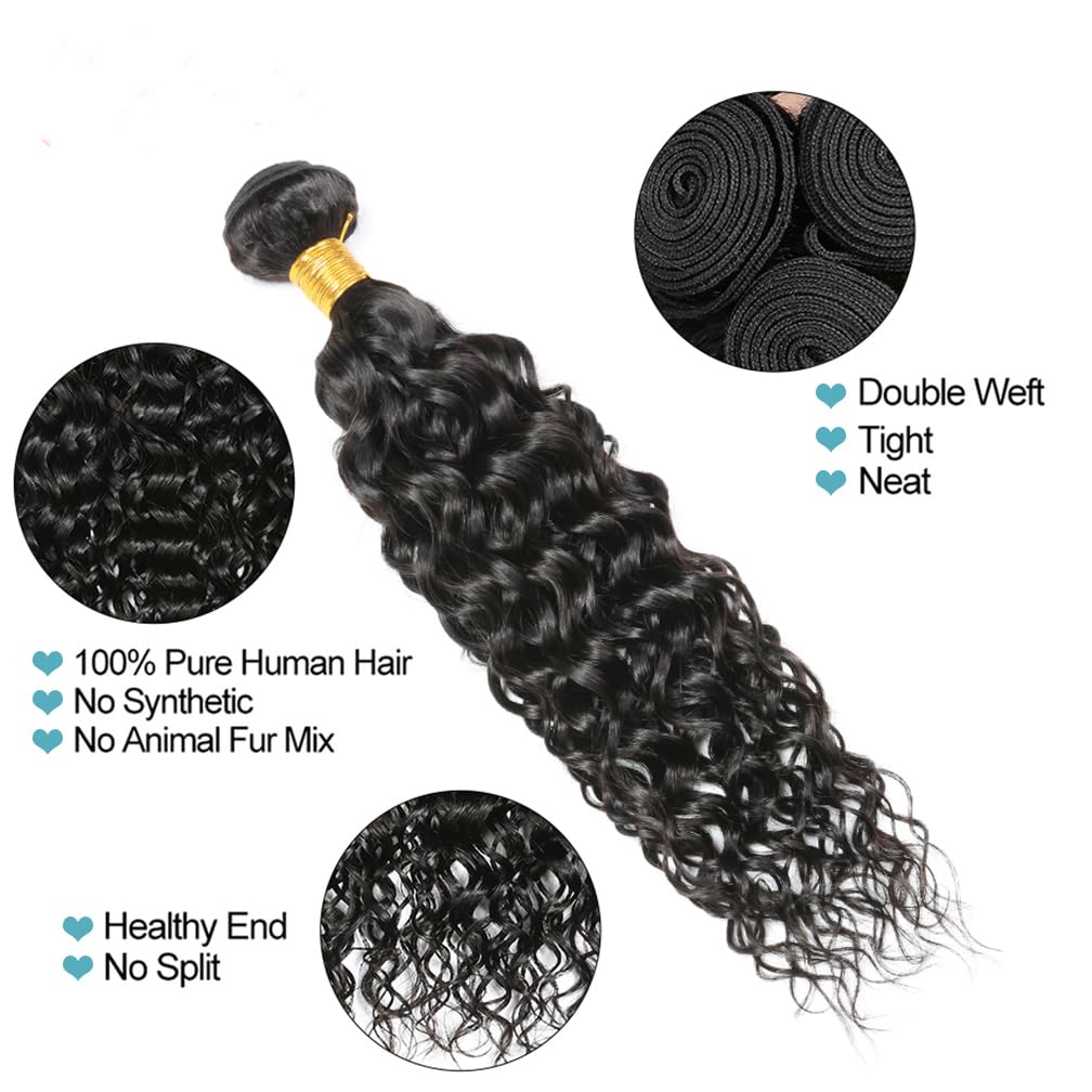 Borchan Water Wave Bundles 26 28 30 Inch Brazilian Water Curly 3 Bundles Human Hair for Black Women Hair Extensions Natural Black Color
