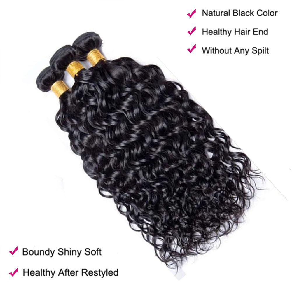 16 16 16 Inch Water Wave Bundles Human Hair 100% Unprocessed Curly Brazilian Virgin Hair Wet And Wavy 3 Bundles Human Hair Natural Black