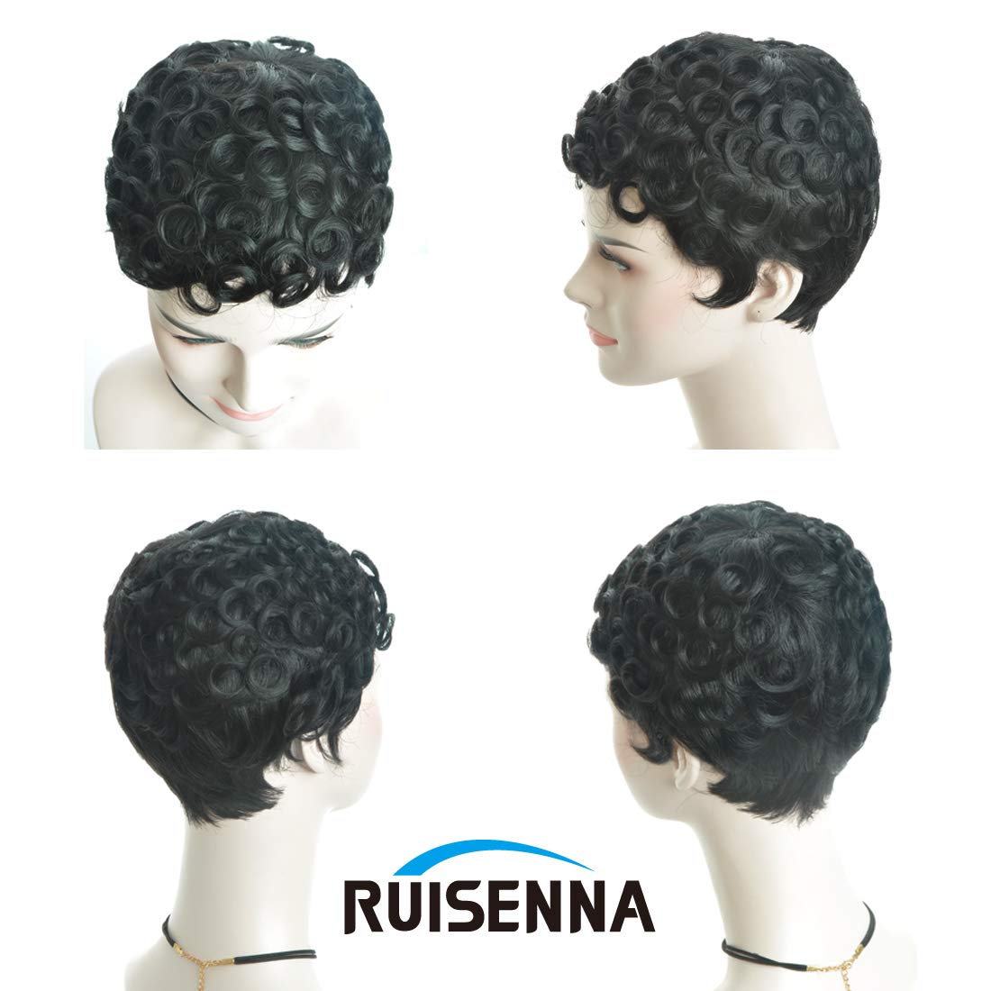 RUISENNA Short Human Hair Wigs Curly Pixie Cut Wigs for Women Glueless Remy Brazilian hair Wig Short Black Curly Wigs
