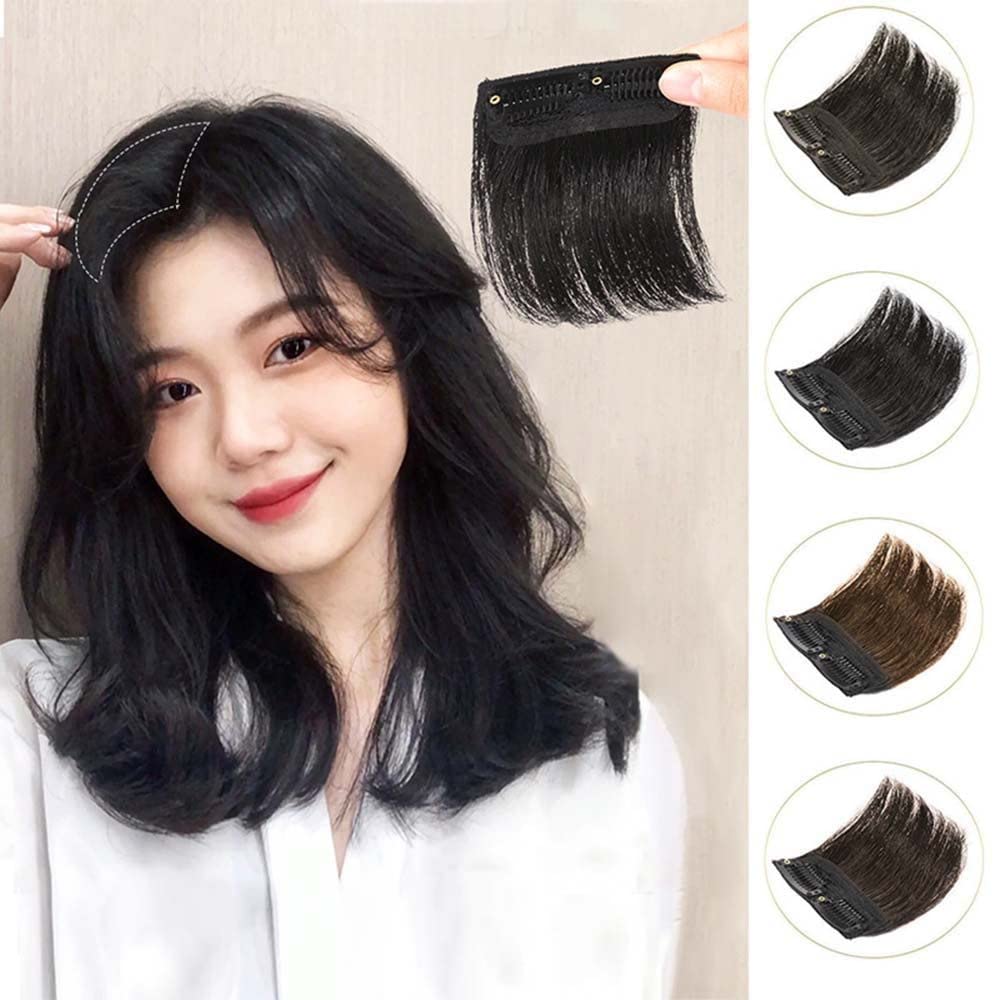 Fluffy Hairpiece 1PC Front Side Bangs Fake Fringe Hair With Hairpin Extension Wig Fashion Thickening Fluffys Wig Hair Accessories(natural black)