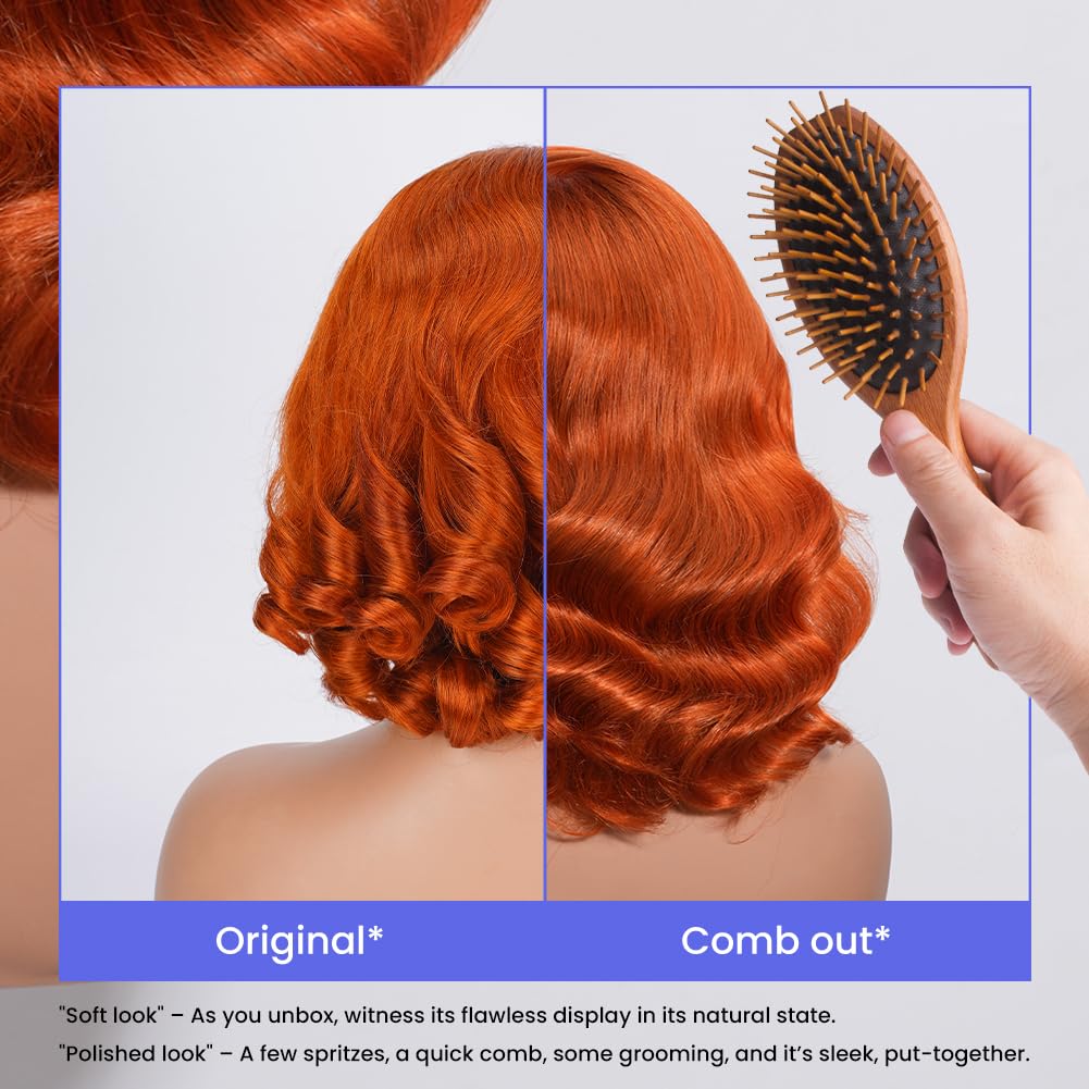 FASCARA Short Wig 350 Ginger Orange 16 Inch 180% Density Human Hair 13x4 HD Transparent Lace Front Wig with Baby Hair for Women