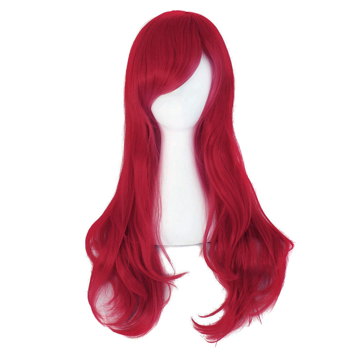 MapofBeauty 28 Inch Long Curly Hair Costume Cosplay Wig, Dark Red
