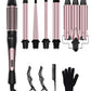 6 in 1 Curling Iron, 3 Barrel Curling Iron Set with Curling Brush (1.5inch) and 5 Interchangeable Ceramic Curling Wand(0.35"-1.25"), 2 Temp Heating Setting, Contain Comb & Protective Glove & 2 Clips