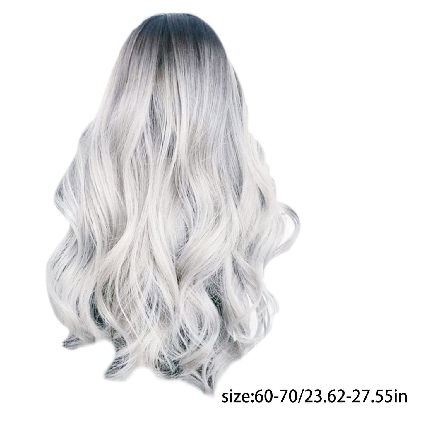 It's A Wig Wigs for Women Full Head Cover Ladies Gray Gradient High Temperature Silk Hair Set Long Big Wave Curly Hair In The Middle Part Dyeing Wig Lace Front for Women（White)